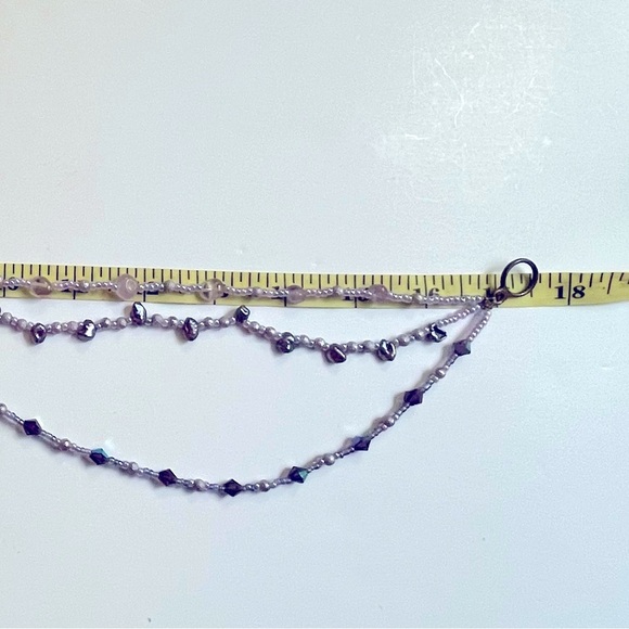Purple Beaded Handmade Necklace Three Connected‎ Strands - Picture 6 of 6